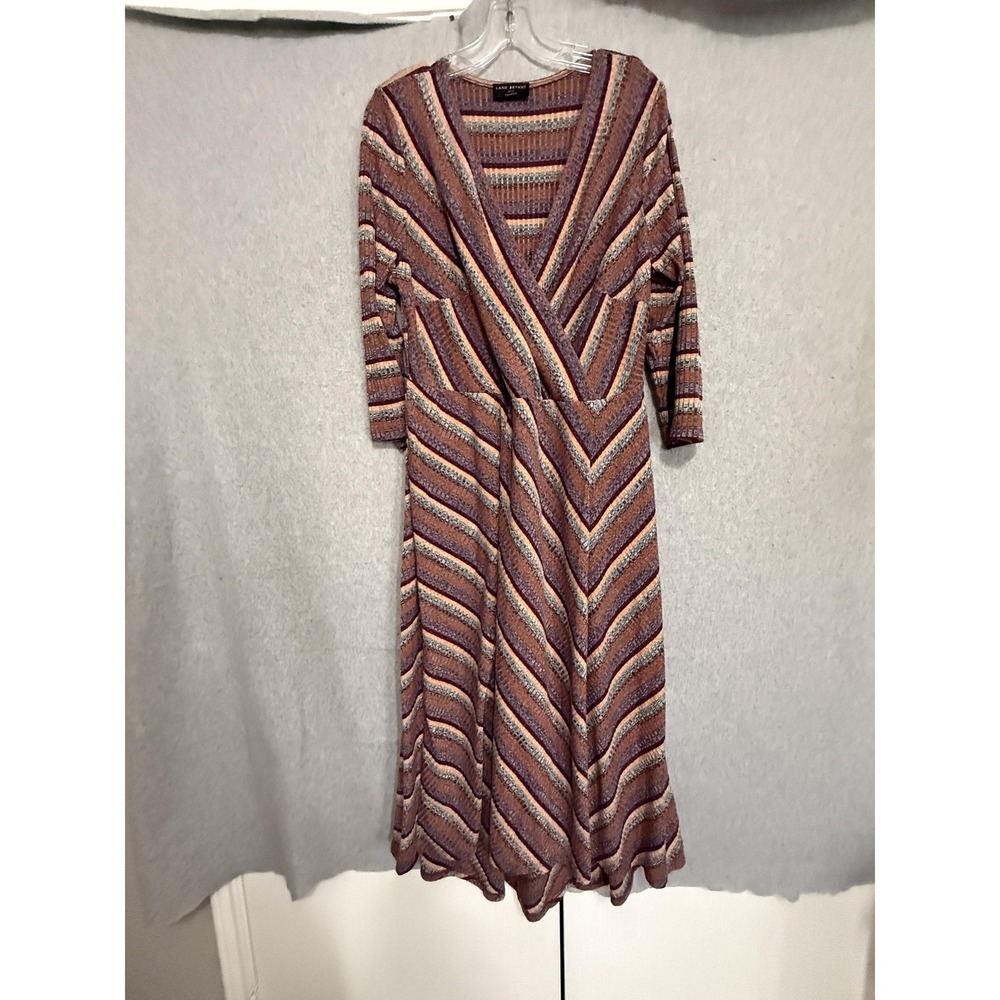 Lane Bryant‎ Dress Womens 18/20 Purple Stripe Wrap Fit & Flare Long 3/4 Sleeve